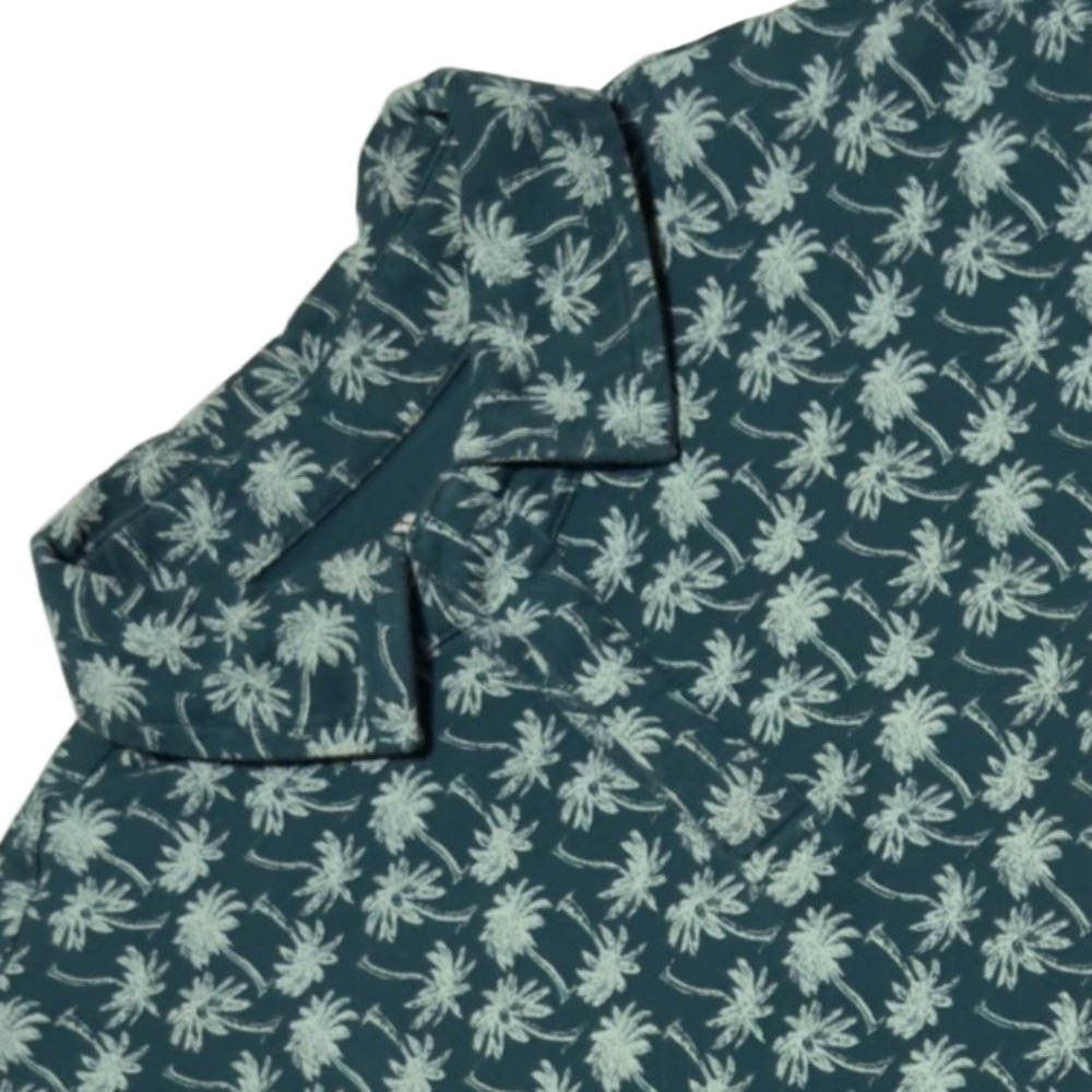 All in Motion Teal Casual Polo Shirt with Palm‎ Trees Hidden Buttons Size M Long